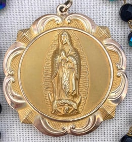 9 pc 10k Gold Plated, Sterling Silver, Vintage Catholic Crucifix Rosary and Medal Collection