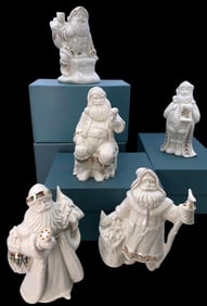 5 Lenox China Jewels Santa Claus, Kris Kringle, Holiday Santa Christmas Porcelain Figurines