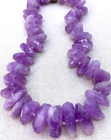 Stunning Large Faceted Lavender Amethyst Hand Knotted Natural Stone Statement Necklace