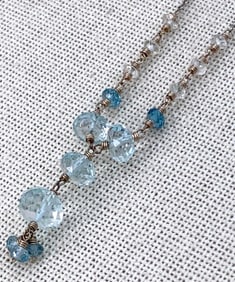 Ethereal 14k White Gold Faceted Sparkling Sky Blue Topaz Necklace