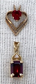 14k Gold, 10k Gold, Garnet and Diamond Necklace Pendants