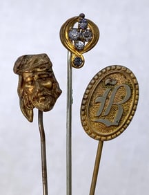 8 pc Antique to Vintage Bearded Arabian, Horseshoe, Art Nouveau, Rhinestone Stick Pin Collection