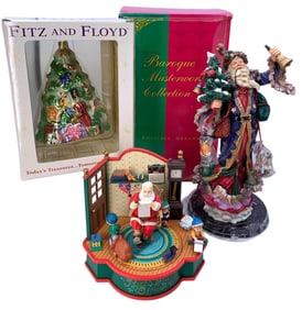 3 pc Christmas Musical Santa, Old World Amsterdam Santa and Fitz and Floyd Christmas Decorations