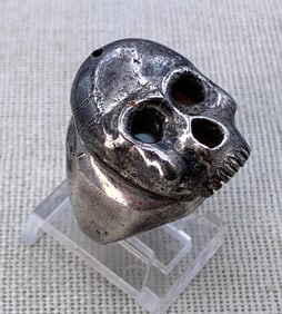 Memento Mori Sterling Silver Mother of Pearl Men's Morbid Gothic Skull Pinky Ring
