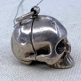 Memento Mori 800 Silver Hinged Poison Gothic Skull Locket, Mysterious Pocket Watch Fob