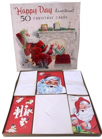 106 pc 1950s Deadstock Hawthorne Sommerfield Christmas Card Collection in Large Santa Box
