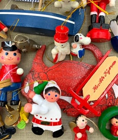 66 pc Vintage Hand Painted Wood Christmas Tree Ornament Collection