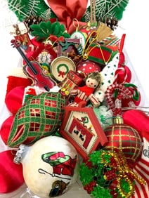 51 pc Vintage Christmas Tree Ornaments and Macrame Door Holiday Wreath Collection