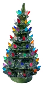Mid Century Thin Ceramic Light Up Christmas Tree Holiday Decoration
