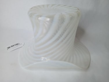Fenton White Opalescent Swirl Striped Top Hat Vase