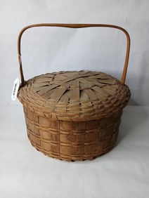 Antique Hand Woven Indigenous Lidded/ Handled Basket