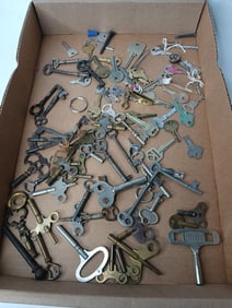 Large Lot of Early Clock Keys, Skeleton Keys and More