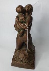 Mid Century Signed Chalkware The Kiss Figural Sculpture by Auguste Rodin of Inferno