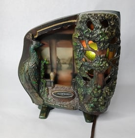 1930's A. W. Reiser Ohio Art Deco Cast Iron Peacock Lamp