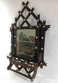 Early Black Forest Style Whissemore Mfg. Co Shaving Mirror w/ Towel Rack