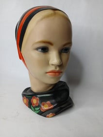 Marwal Scandanavian Dutch Girl Hand Painted & Signed Chalkware Bust