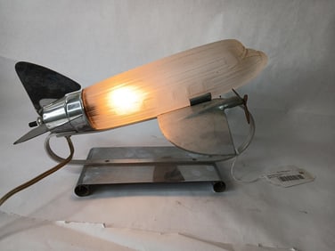Art Deco Frosted Satin Glass Saraparilla Electrified Airplane Lamp
