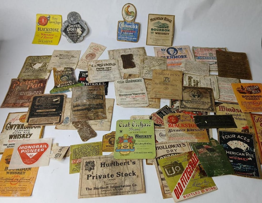 Lot of Very Early Original Liquor Bottle Labels (1 of 5)