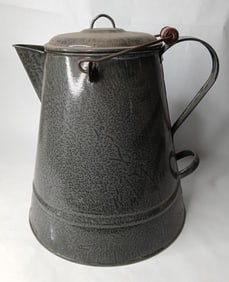 Large Granite/Enamel Ware Handled and Lidded Water/Coffee Pot