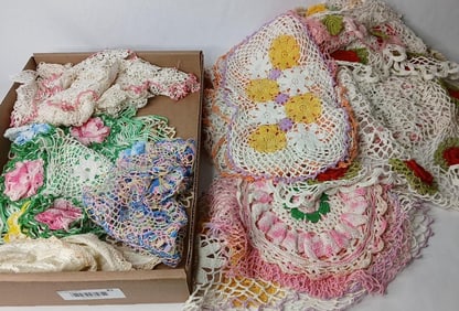 Hand Made Crocheted Linen and Lace Doilies of Various Colors