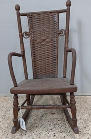 Childs' Antique Period High Back Wicker Rocker