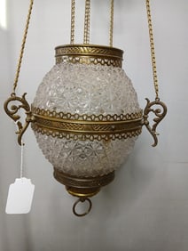 Diamond cut crystal hanging pull down oil lamp