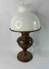 Antique Brass Juno Oil Lantern w/ Milk Glass Shade