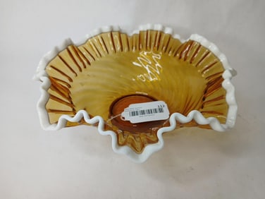 Fenton Amber Snowcrest Ruffled/Crimped Edge Bowl