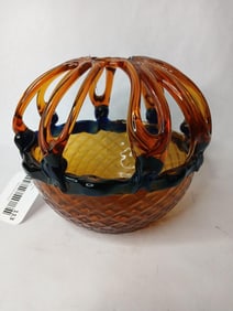 Amber Art Glass Hand Blown Flower Frog Vase