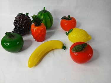 Great Mid Century Murano Hand Blown Art Glass Deco Fruit Lot of 8 Pcs.