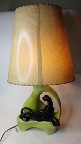 Mid Century Chartreuse Green Panther Ceramic Lamp