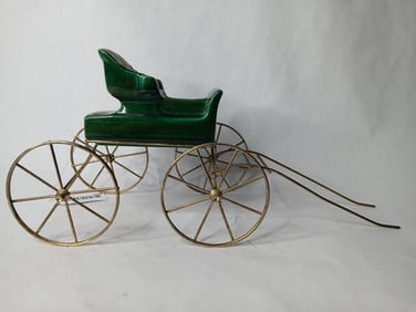 Metlox Pottery Ponytrail Carriage Green Ceramic Buggy Surry Planter 1950's