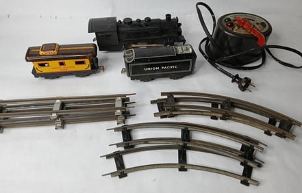 American Flyer Lines Transformer, Union Pacific Tin Rail Cars, Locomotive, Track and More