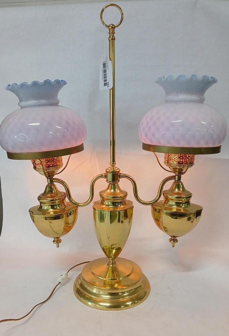 Brass Student Lamp W Blue/White Shades (1 of 9)