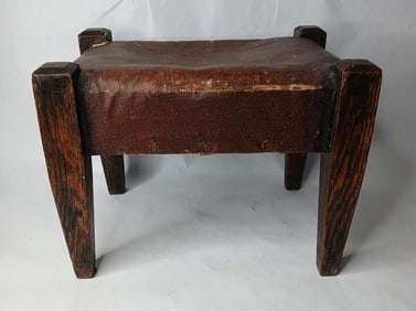 Mission Oak Leather Covered Cricket Stool