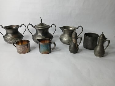Britannia Metal Co. Pewter and Plated Lot of Shakers, Mugs, Creamers and More