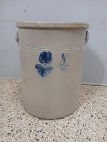 8 Gal. Cobalt Blue Decorated Stoneware Crock