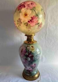 Large Hand Painted Gone With the Wind Electrified Table Hurricane Lamp