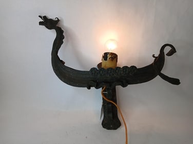 Very Early Cast Gothic Style Era Dragon Wall Sconce Light