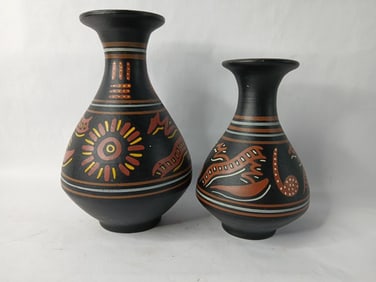 Hand Painted Decorated Chorotega Pottery Vases