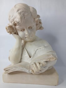 Early 20th Century Chalk / Plaster Reading Girl Bust Sculpture by Ephemarvellous