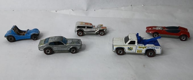 Lot of 5 Red Line Hot Wheels Sports Cars, Hot Rods and Wrecker Truck