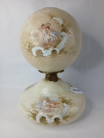 Stern Bros Cherub Slumped Base Oil Hurricane Lamp