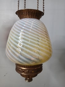 Opalescent Swirl Victorian Hanging Pull Down Oil Lamp