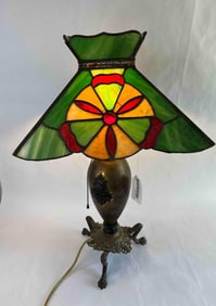 Antique Art Deco Tiffany Style Stained Glass Electrified Table Lamp