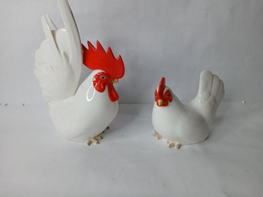Noritake Nippon Bone China Rooster and Hen Figurines w/ Original Labels