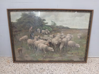 19th Century Framed Original Artist Signed Oil Painting Print by Cornelius Van Leemputten