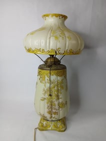 Antique Satin Finish Floral Parlor Hurricane Lamp