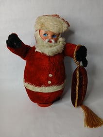 Vintage Plush Body Santa w/ Rubber Face Rotating Base Decor