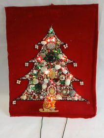 Hand Crafted Lighted Tree Display of Jewels, Beads, Cameo, Shells and More
